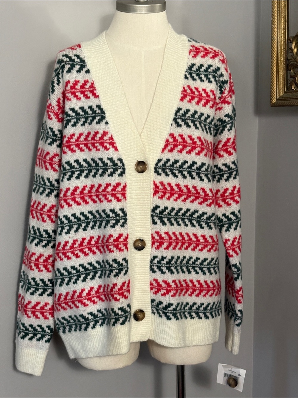 NEW Christmas Cardigan Small  Button Front Cardigan Sweater Red & Green NWT